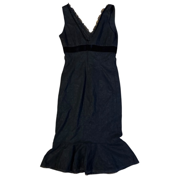 Betsey Johnson Vintage Black Velvet Bow Knee Length Dress Size 4 - Picture 8 of 10